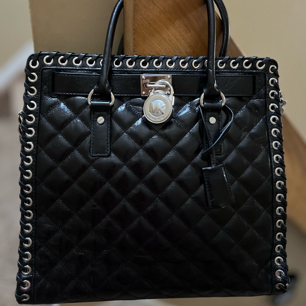 Michael Kors Black Quilted Grommet Hamilton Like New